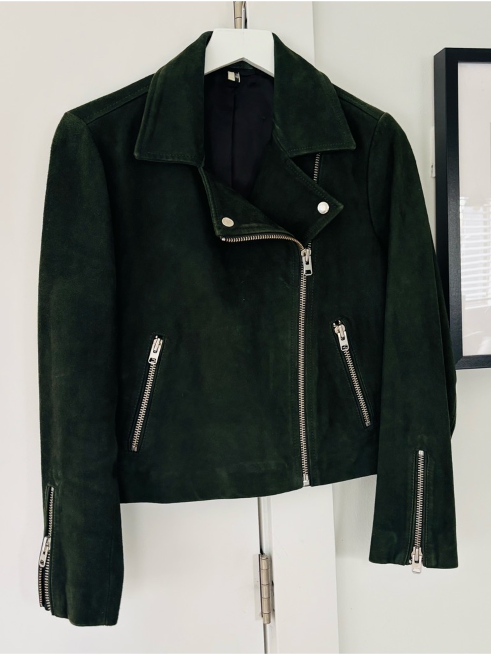 TopShop Green Leather Moto Jacket Womens Size US 8